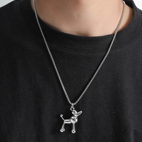 Collar de Colgante de Perro Caniche Estereoscópico 3D Lindo Animal de Dibujos Animados Aleación de Acero de Titanio Cadena de Caja para Mujer Joyería
