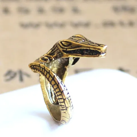 Retro Crocodile Open Ring For Men Women Personalized Adjustable Animal Wrap Ring Antique Gold Silver Alloy Punk Jewelry