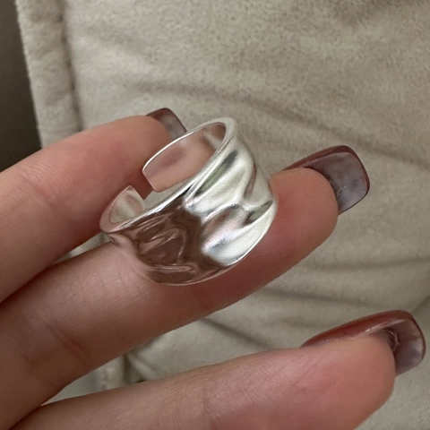 925 Sterling Silver Wrinkled Irregular Wave Open Ring For Women Minimalist Vintage Wide Finger Band Electroplated Fashion Jewelry Gift