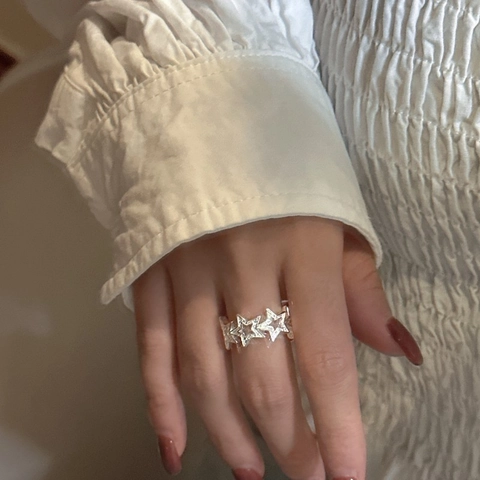 S925 Sterling Silber Hohl Verbundene Sterne Ring Für Damen Koreanischen Minimalismus Retro Verstellbare Strass Finger Schmuck Geschenk