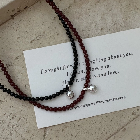 925 Sterling Silver Agate Bead Necklace For Women Vintage Minimalist Korean Style Ball Pendant Clavicle Chain Jewelry Gift