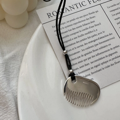 Collana con Ciondolo a Pettine in Argento Sterling 925 Stile Coreano Catena Lunga per Maglione Gioielli Vintage Minimalisti da Donna