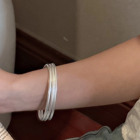 S925 Sterling Silver Minimalist Matte Frosted Bangle For Women Korean Style Simple Plain Circle Fine Bangle Bracelet Jewelry Gift
