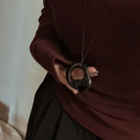 Collana Lunga in Argento Sterling S925 Con Ossidiana Nera Irregolare Stile Vintage INS Catena Minimalista Per Maglione Gioielli Da Donna