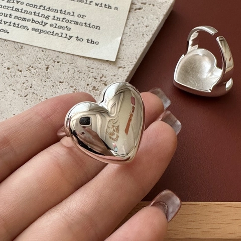 925 Sterling Zilveren Hart Open Ring Voor Dames Minimalistisch Spiegel Gepolijst Verstelbare Vingerring Vintage INS Stijl Sieraden