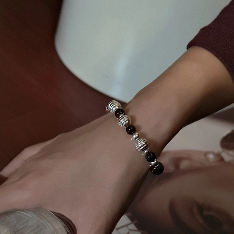 S925 Sterlingsilber Schwarzer Achat Perlenarmband Für Damen Personalisierte Ins Stil Retro OT Knebelverschluss Handschmuck