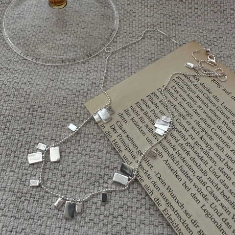 Collier en Argent Sterling 925 avec Pièces Carrées pour Femme Style Rétro INS Minimaliste Géométrique Pendentifs Multiples