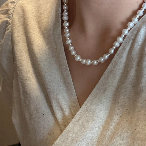 925 Sterling Silver Toggle Clasp Artificial Pearl Necklace For Women Minimalist Vintage Clavicle Chain Beaded Necklace Jewelry