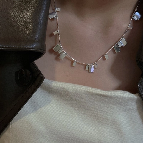 Collier en Argent Sterling 925 avec Pièces Carrées pour Femme Style Rétro INS Minimaliste Géométrique Pendentifs Multiples