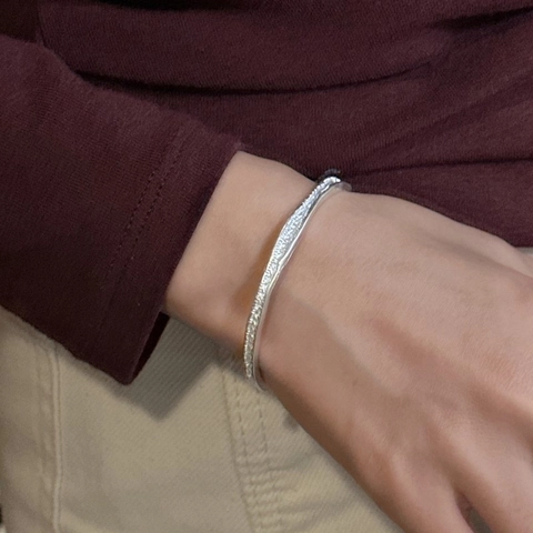 Bracciale Rigido in Argento Sterling S925 Con Texture Martellata Irregolare per Donna Vintage Minimalista Aperto Gioielli Regalo