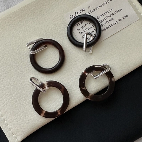 Vintage 925 Sterling Silver Hoop Earrings For Women Korean Style Tortoiseshell Resin Geometric Ear Buckle Fashion Jewelry