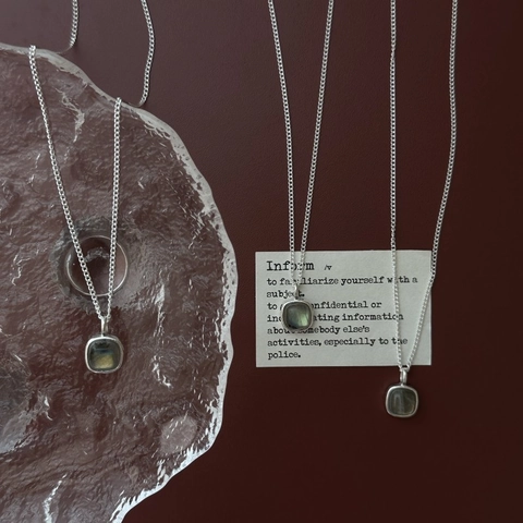 S925 Sterling Silver Labradorite Square Pendant Necklace For Women Vintage Minimalist Geometric Clavicle Chain Jewelry Gift