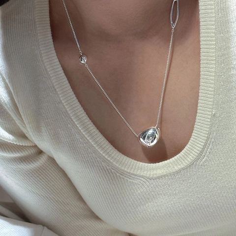 925 Sterling Silver Irregular Bean Pendant Necklace Vintage Minimalist Fashion Long Sweater Chain For Women Jewelry