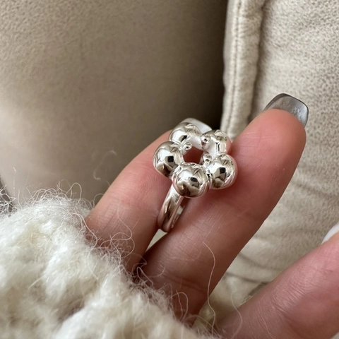 Anillo de Flor de Diseño de Nicho Coreano de Plata de Ley S925 para Mujer Minimalista Estilo Ins Textura Vintage Apertura Ajustable Anillo de Dedo de Flor Joyería Regalo