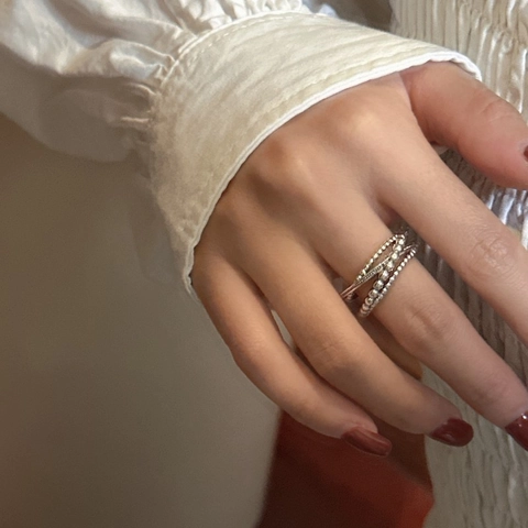 S925 Sterling Silver Minimalist Multilayer Bead Open Adjustable Ring For Women Retro Geometric Korean Fashion Finger Jewelry