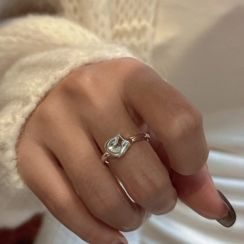 925 Sterling Silver Irregular Liquid Metal Ring For Women Minimalist Lava Design Open Adjustable Finger Ring Jewelry Gift