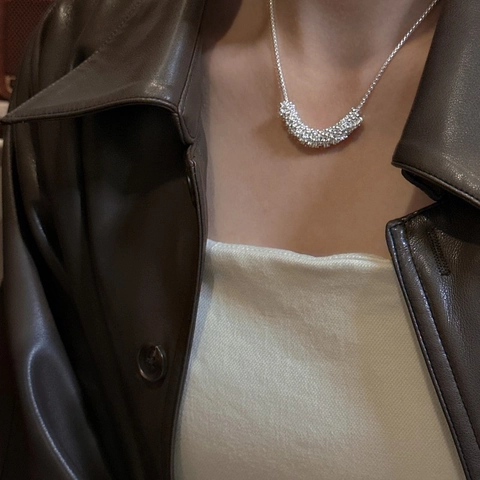 Collana in Argento Sterling 925 con Zirconia per Donna Vintage Catena della Clavicole a Grappolo Floreale Geometrica Irregolare Gioielli alla Moda
