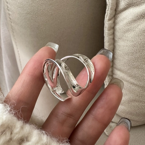 925 Sterlingsilber Breiter Unregelmäßiger Ring Für Damen Vintage Minimalistisch Verstellbar Offen Gebogenes Geometrisches Band Fingerschmuck
