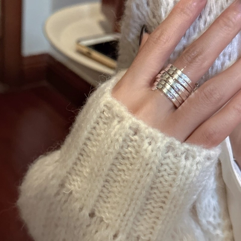 Vintage Minimalistisch S925 Sterlingsilber Mehrlagiger Spiral Offener Ring Ins Stil Schweres Design Verstellbarer Fingerring Damen