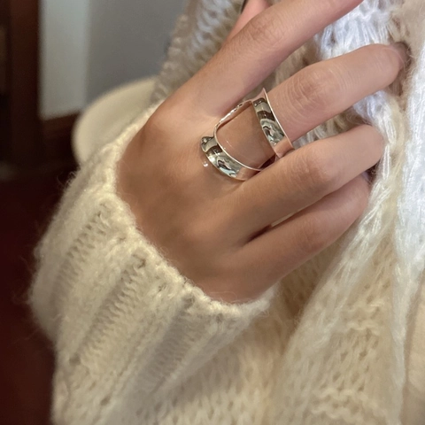 925 Sterlingsilber Breiter Unregelmäßiger Ring Für Damen Vintage Minimalistisch Verstellbar Offen Gebogenes Geometrisches Band Fingerschmuck