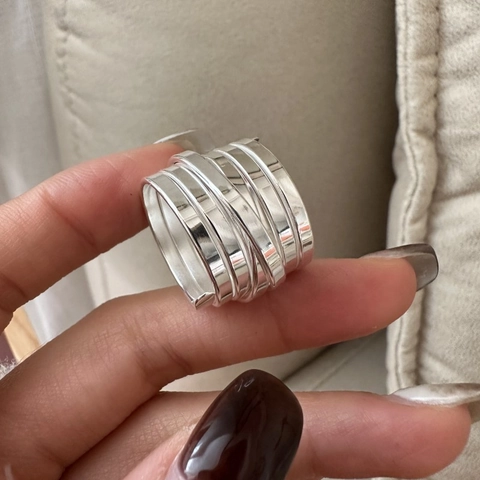Vintage Minimalistisch S925 Sterlingsilber Mehrlagiger Spiral Offener Ring Ins Stil Schweres Design Verstellbarer Fingerring Damen