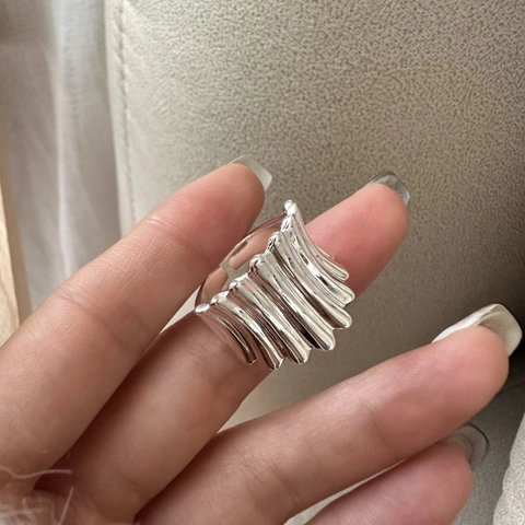 Retro 925 Sterling Silver Irregular Curved Texture Open Ring For Women Minimalist Fashion Geometric Wave Fold Finger Jewelry