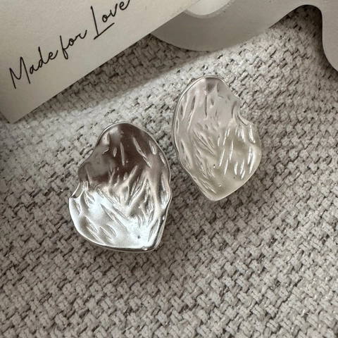 Orecchini a Bottone in Argento Sterling S925 Texture Irregolare Minimalisti Vintage Geometrici Martellati Gioielli Donna