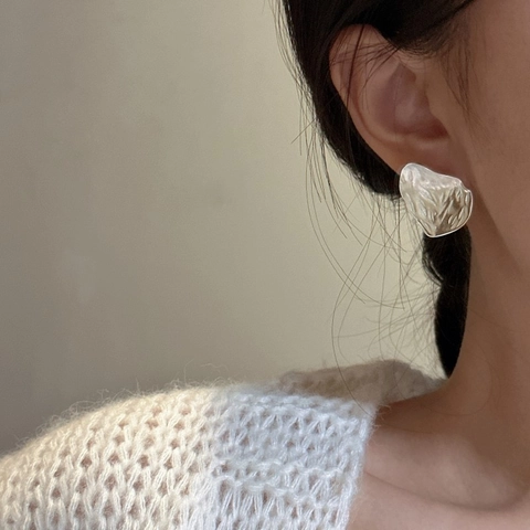 Orecchini a Bottone in Argento Sterling S925 Texture Irregolare Minimalisti Vintage Geometrici Martellati Gioielli Donna