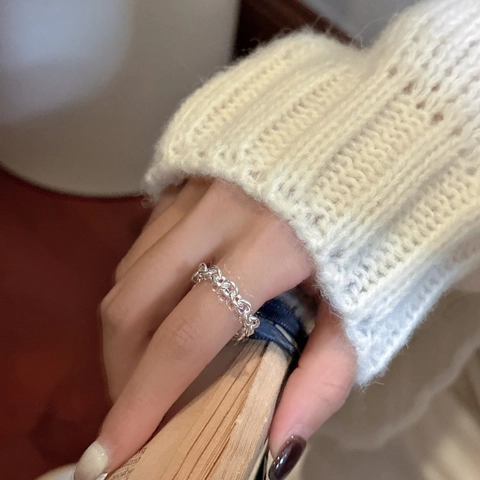S925 Sterling Silber Kette Ring Vintage Minimalistisch Koreanisch Design Matt Fingerring Für Damen Modeschmuck