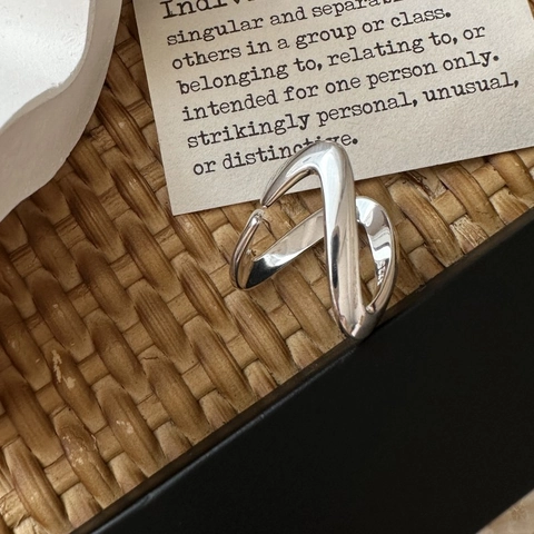 Minimalistischer 925 Sterlingsilber Ring in V-Form Geometrischer Damenring Retro Ins Stil Verstellbarer Offener Fingerring Geschenk