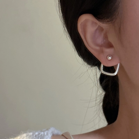 Orecchini a Bottone con Sfera Rimovibile Quadrati Geometrici in Argento Sterling S925 Minimalisti per Donna Gioielli Semplici