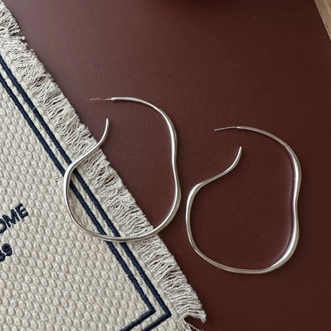 925 Sterlingsilber Unregelmäßige Flüssige Creolen Minimalistische Große Geometrische Abstrakte Ohrringe Damen Schmuck