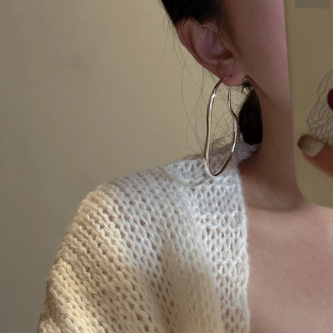 925 Sterlingsilber Unregelmäßige Flüssige Creolen Minimalistische Große Geometrische Abstrakte Ohrringe Damen Schmuck
