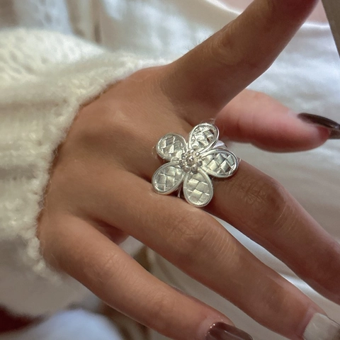 S925 Sterling Silver Braided Flower Open Adjustable Ring Vintage Minimalist Jewelry Gift For Women Silver Finger Ring