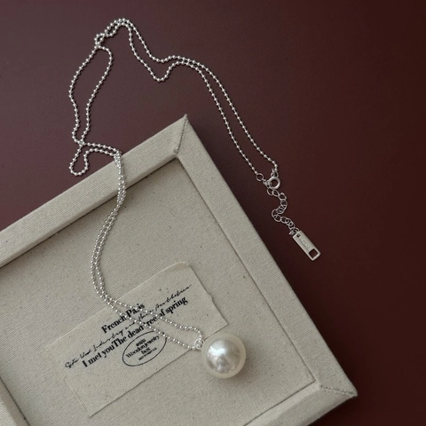 925 Sterlingsilber Künstliche Perle Anhänger Halskette Minimalistische Lange Pulloverkette Retro Kugelkette Schmuck Damen