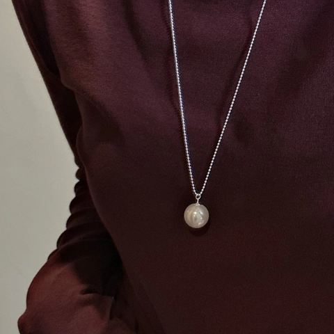 925 Sterlingsilber Künstliche Perle Anhänger Halskette Minimalistische Lange Pulloverkette Retro Kugelkette Schmuck Damen