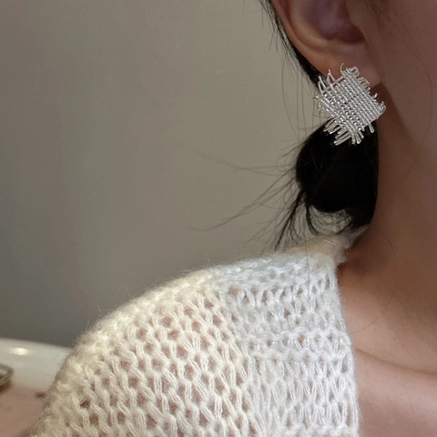 Orecchini a Bottone Quadrati Intrecciati in Argento Sterling 925 per Donna Design di Nicchia Gioielli in Rete Metallica