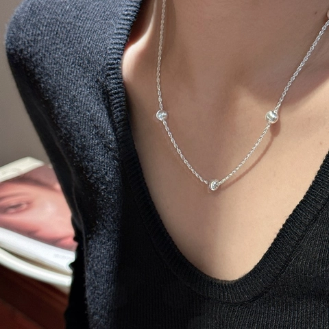 925 Sterling Silver Twist Rope Chain Necklace For Women Retro Minimalist INS Style Frosted Beads Clavicle Chain Jewelry Gift