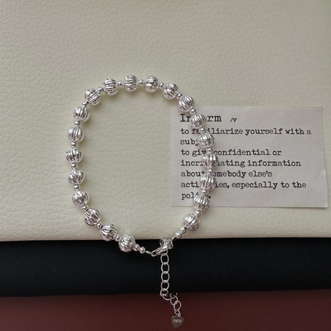 Minimalistisches 925 Sterlingsilber Armband Mit Kürbisstruktur Perlen Herzanhänger Verstellbares Glänzendes Armband Damen