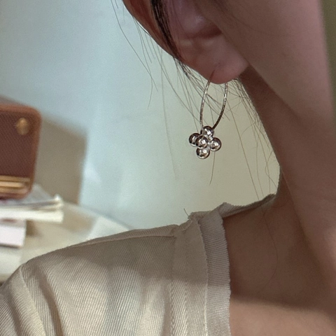 925 Sterling Silver Bead Cluster Hoop Earrings Korean Minimalist Twisted Rope Hoop Flower Earrings For Women Vintage Jewelry Gift