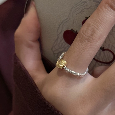 925 Sterlingsilber Perlenring Für Damen Koreanisch Minimalistisch Handgefertigt Tigerauge Goldene Perle Verstellbarer Ring