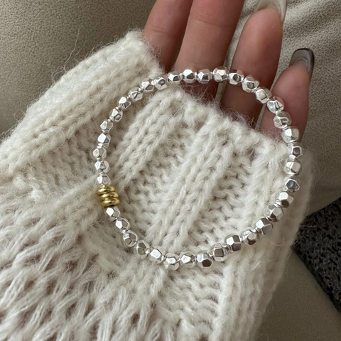 925 Sterling Zilveren Armband Goud Zilver Kleurblok Gefacetteerd Gebroken Zilver Geometrisch Minimalistisch Sieraden