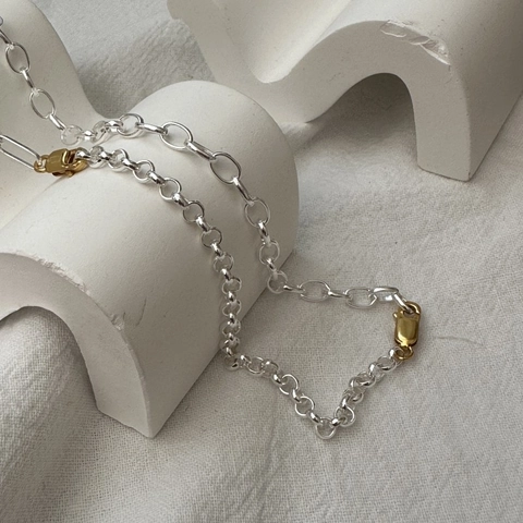 Collana a Catena Mista in Argento Sterling 925 Minimalista da Donna Oro Argento Bicolore Gioielli a Catena Clavicola