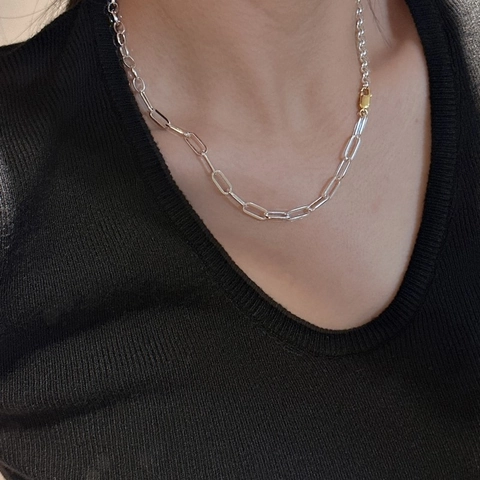 Collana a Catena Mista in Argento Sterling 925 Minimalista da Donna Oro Argento Bicolore Gioielli a Catena Clavicola