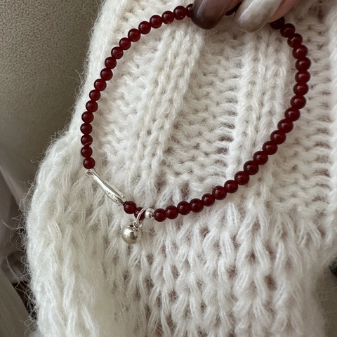S925 Sterling Silver Red Agate Beaded Bracelet For Women Small Fish Bell Pendant Lucky Bracelet Minimalist Jewelry Gift