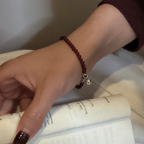 S925 Sterling Silver Red Agate Beaded Bracelet For Women Small Fish Bell Pendant Lucky Bracelet Minimalist Jewelry Gift