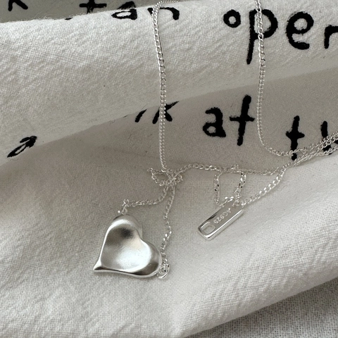 925 Sterling Silver Matte Heart Pendant Necklace For Women Minimalist Frosted Heart Clavicle Chain Jewelry Everyday Accessories