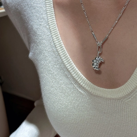 Minimalistische 925 Sterlingsilber Croissant Anhänger Halskette Für Damen Französische Vintage Galvanisiert Stereo Gefaltet Brot Form Silber Halsschmuck