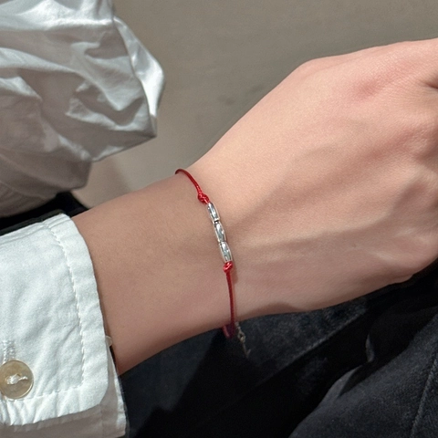 Bracelet Cordon Perles de Riz en Argent Sterling 925 Minimaliste Tissé à la Main Rouge Noir Bracelet Réglable Bijoux de Mode Femmes Cadeau