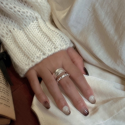 925 Sterling Zilver Dubbellaagse Open Ring Voor Vrouwen Gehamerde Textuur Minimalistisch Kettingontwerp Verstelbare Vingersieraden Cadeau